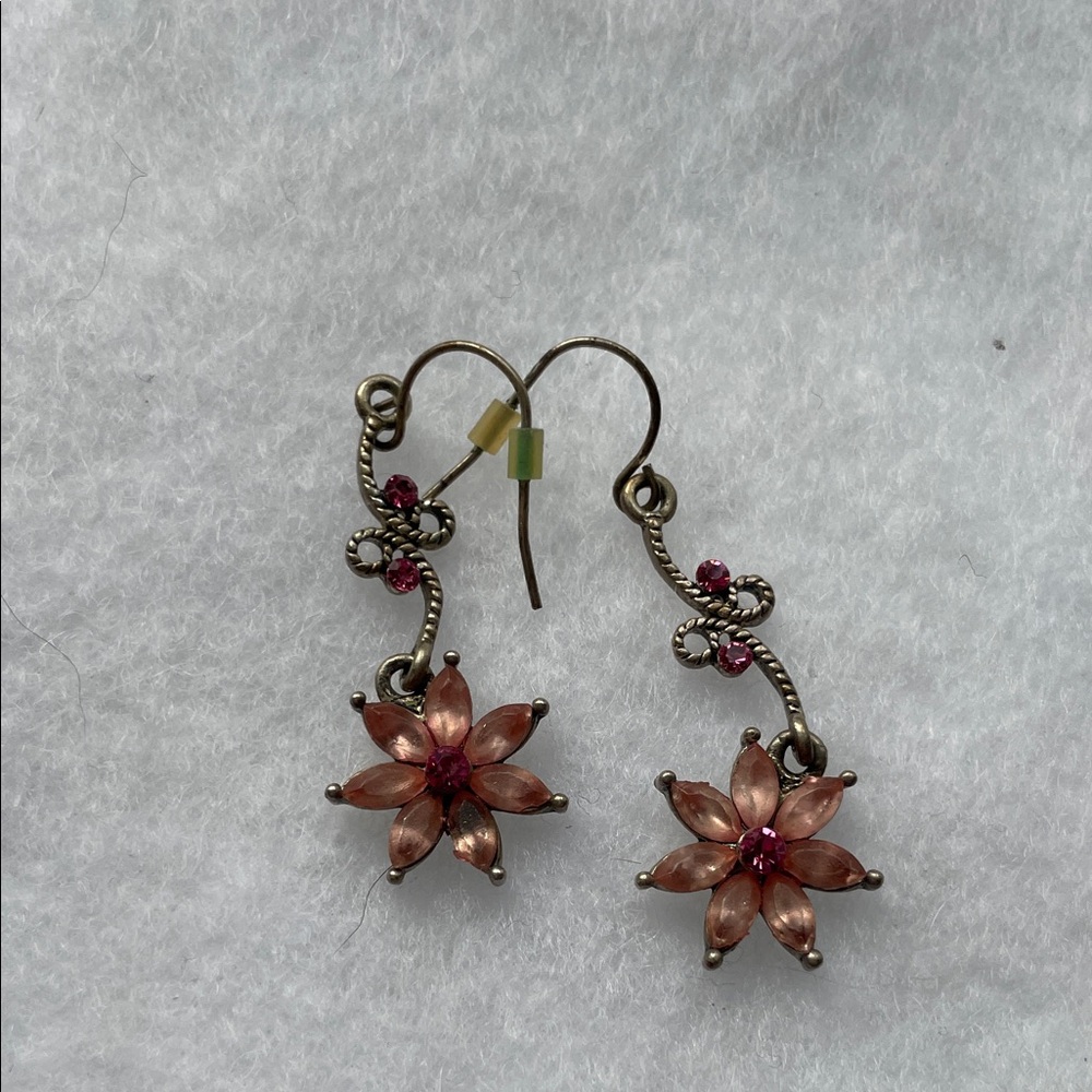 Elegant Floral Pink and Gold Earrings